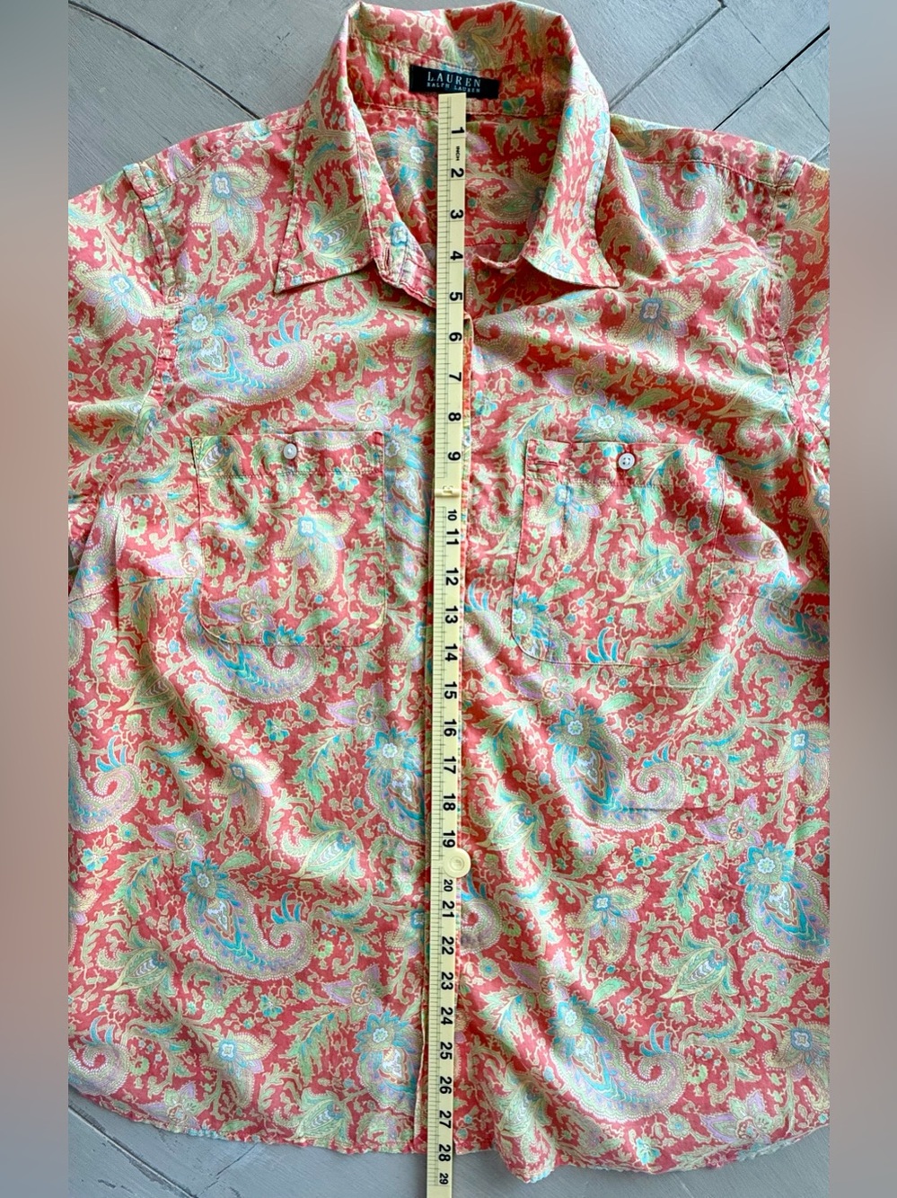 Lauren Ralph Lauren Coral and Green Paisley Button-Down Shirt - Picture 5 of 6